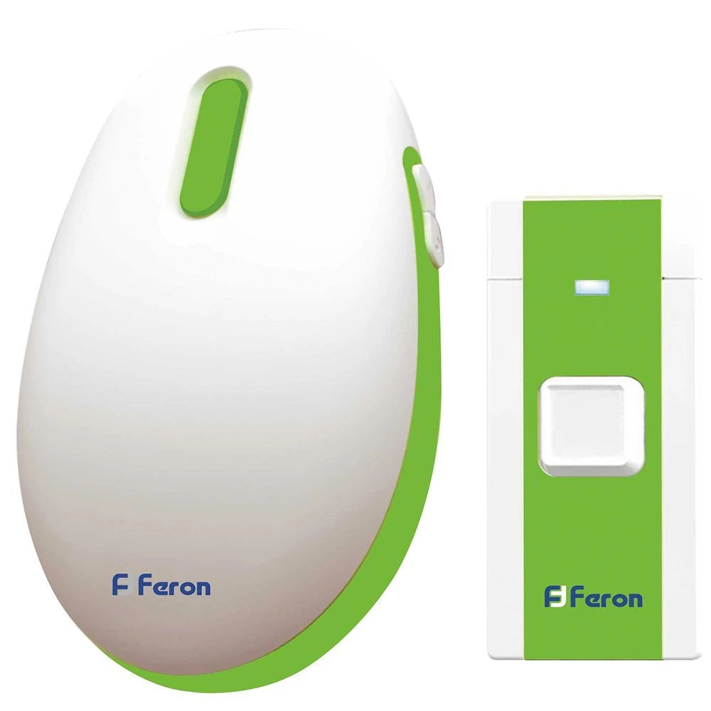 Звонок дверной беспроводной Feron E-375 Электрический 36 мелодии белый зеленый с питанием от батареек (23688) - Viokon.com
