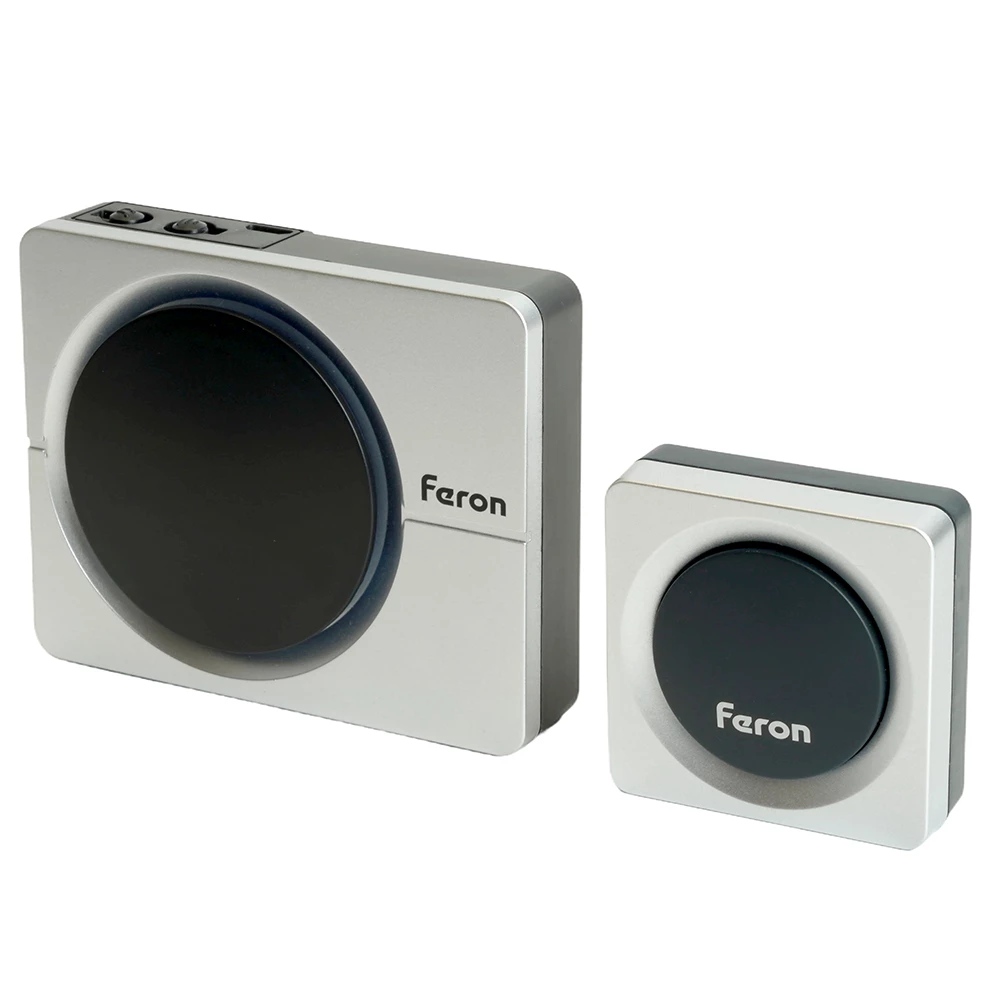 Звонок дверной беспроводной Feron E-382 Электрический 38 мелодий серебро, черный с питанием от батареек и от сети через USB (48923) - Viokon.com
