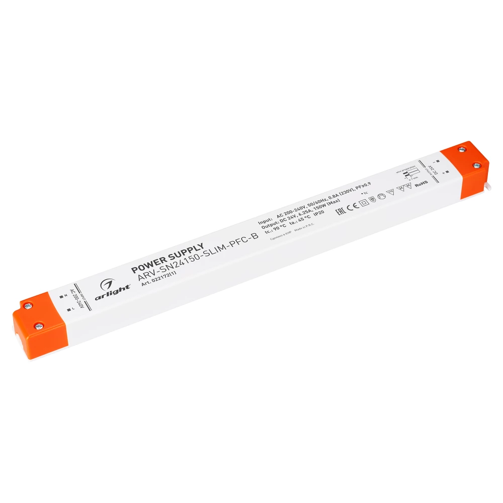 Блок питания ARV-SN24150-SLIM-PFC-B (24V, 6,25A, 150W) (Arlight, IP20 Пластик, 3 года) 022172(1) - Viokon.com