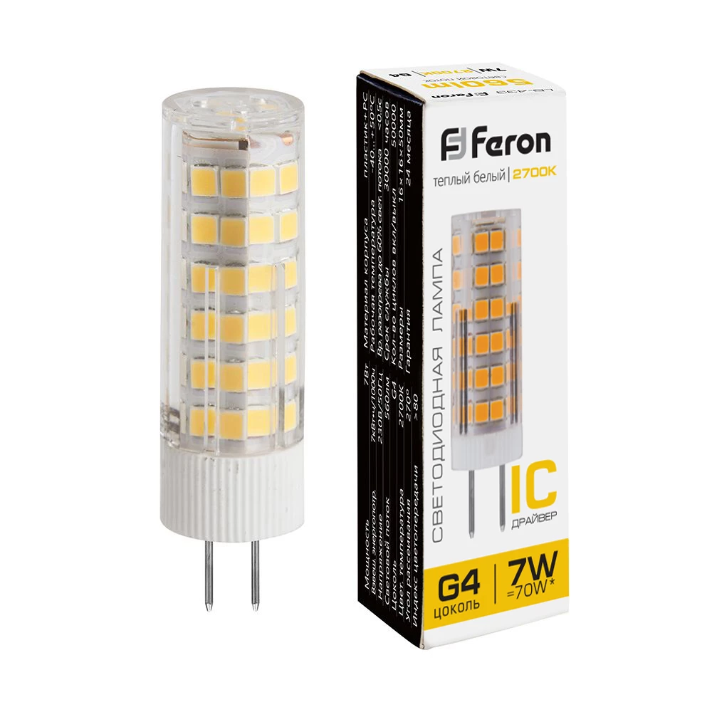 Лампа светодиодная Feron LB-433 G4 7W 175-265V 2700K (25863) - Viokon.com