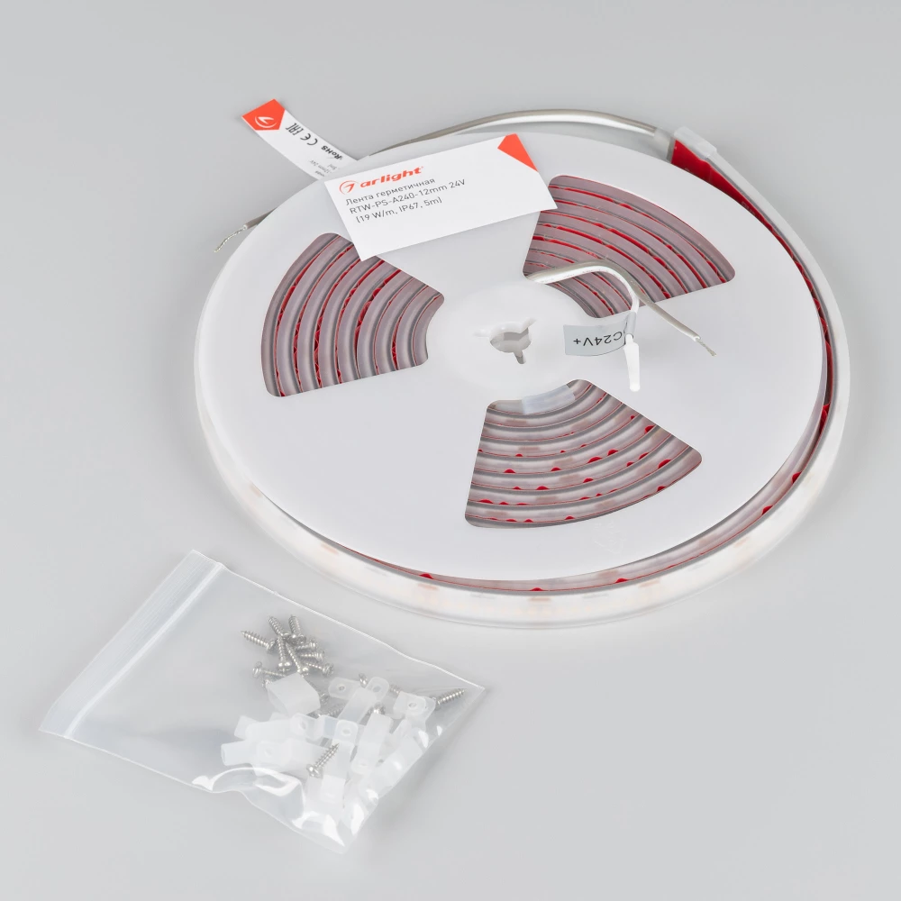 Лента герметичная RTW-PS-A240-12mm 24V White6000 (19 W/m, IP67, 5m) (Arlight, CRI>90) 052633 - Viokon.com