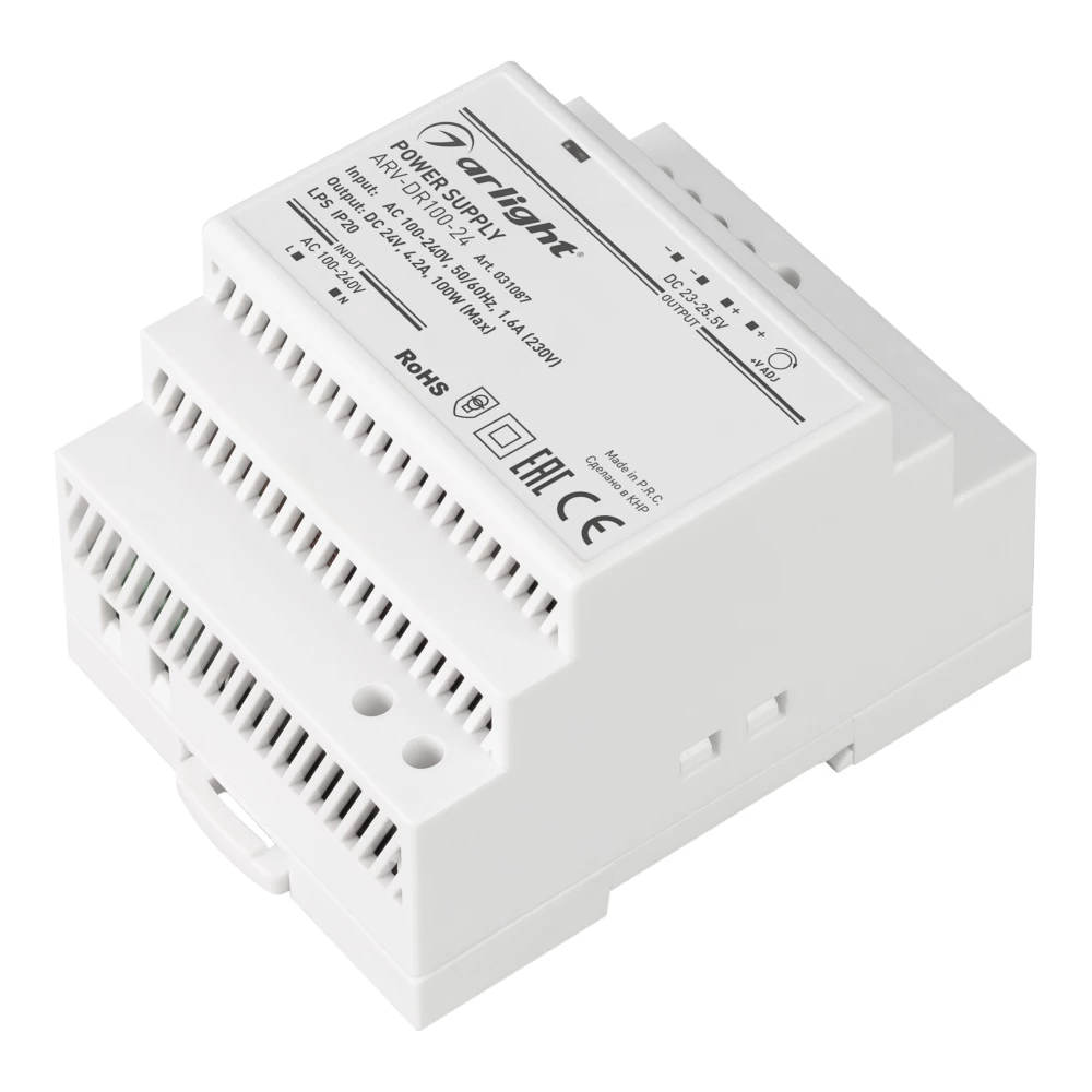 Блок питания ARV-DR100-24 (24V, 4.2A, 100W) (Arlight, IP20 DIN-рейка) 031087 - Viokon.com