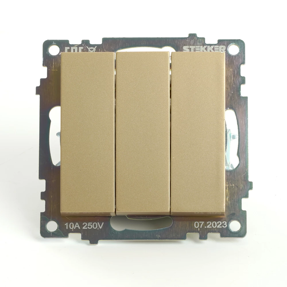 Выключатель 3-клавишный (механизм), STEKKER, GLS10-7108-08 , 250В, 10А, серия Катрин, золото (49219) - Viokon.com
