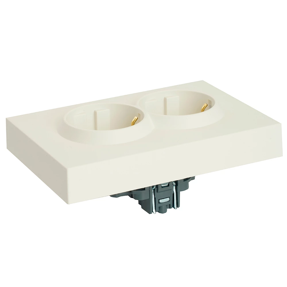 Розетка 2-местная с защитной шторкой, STEKKER, с/з, 250В, 16А, серия Эмили, RST16-5114-01, белый фарфор, soft touch (49882) - Viokon.com