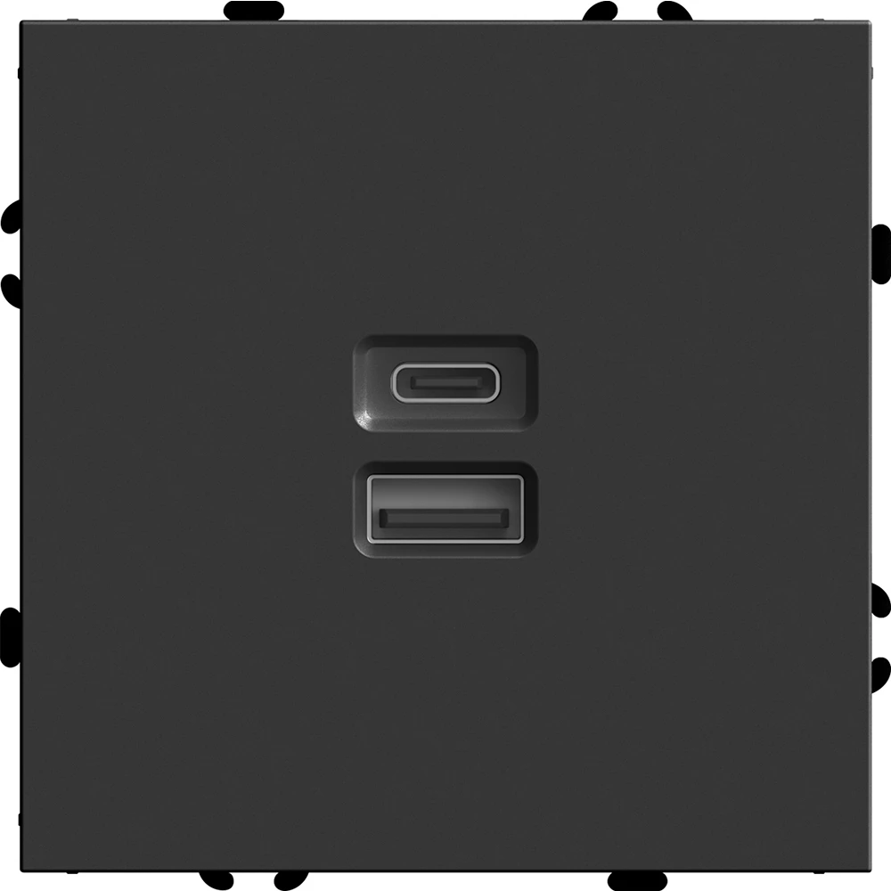 Розетка 2-местная USB + Type C (механизм), STEKKER, 250В, 20W, серия Эмили, RST10-5115-05, черный уголь, soft touch (49853) - Viokon.com