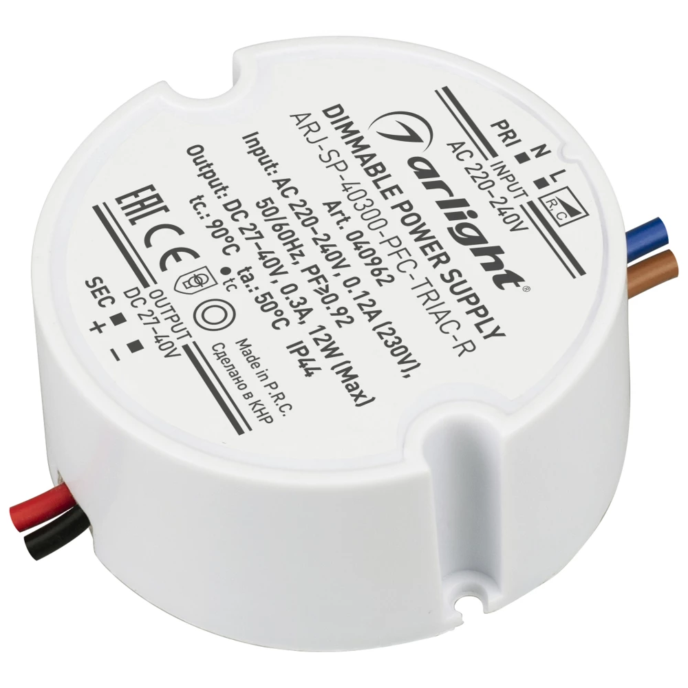 Блок питания ARJ-SP-40300-PFC-TRIAC-R (12W, 27-40V, 300mA) (Arlight, IP44 Пластик, 5 лет) 040962 - Viokon.com