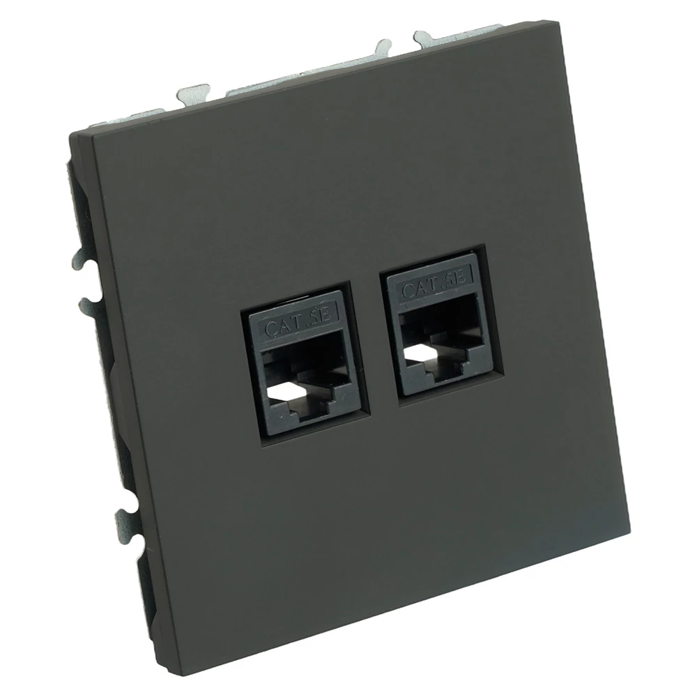 Розетка компьютерная 2-местная RJ-45 (механизм), STEKKER, серия Эмили, RST00-5111-05, черный уголь, soft touch (49848) - Viokon.com