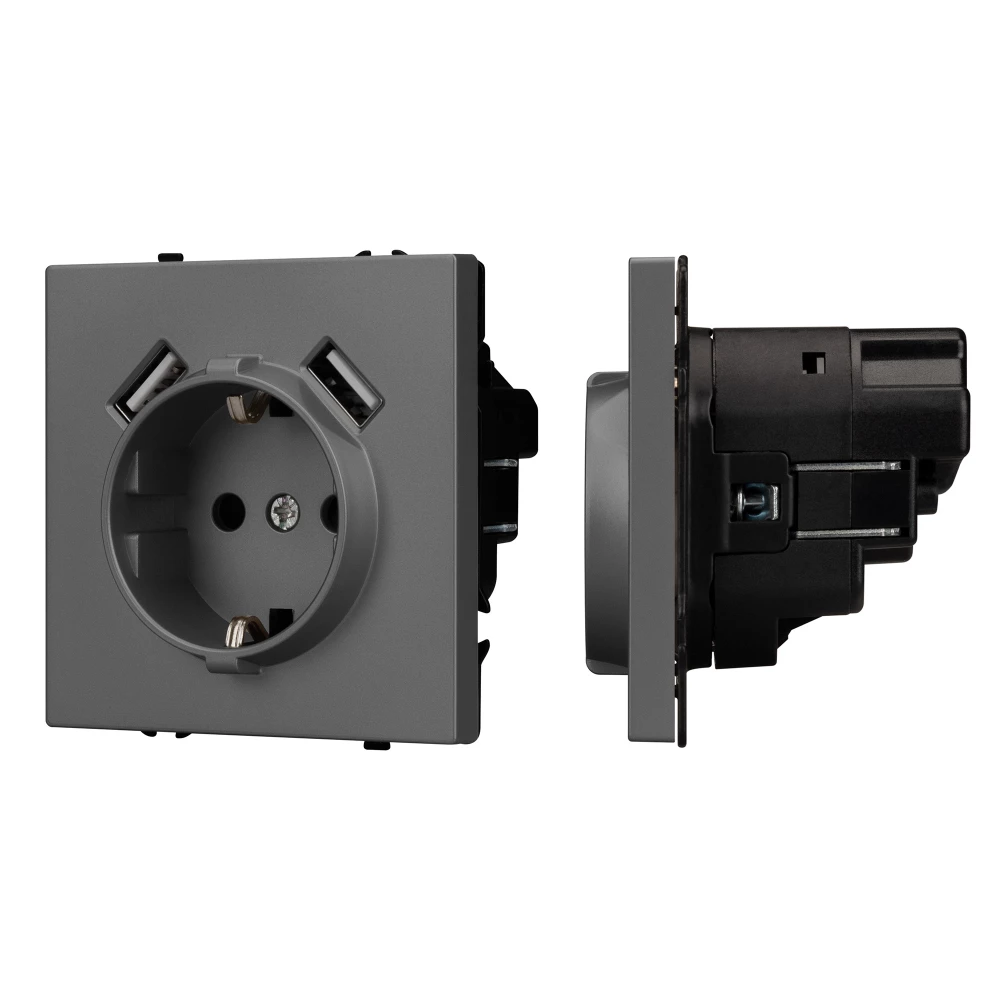 Механизм розетки с USB зарядкой SCT-NOBE-MUAA-SFPL-GR (230V, 16A) (Arlight, Серый базальт) 054291 - Viokon.com