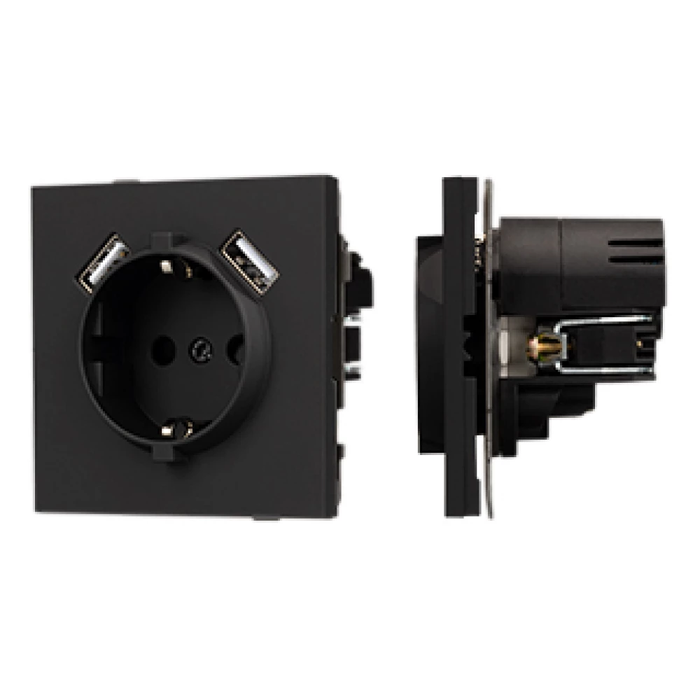 Механизм розетки с USB зарядкой SCT-TENDO-MUAA-SFPL-BK (230V, 16A) (Arlight, Матовый черный) 054603 - Viokon.com
