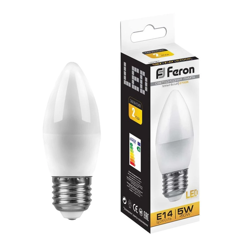 Лампа светодиодная Feron LB-72 Свеча E27 5W 2700K (25764) - Viokon.com
