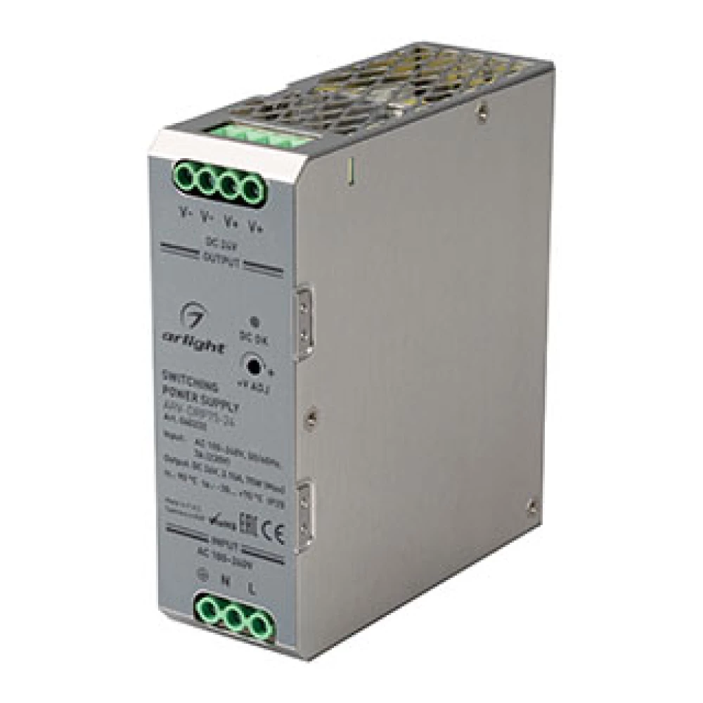 Блок питания ARV-DRP75-24 (24V, 3.15A, 75W) (Arlight, IP20 Металл, 5 лет) 040232 - Viokon.com