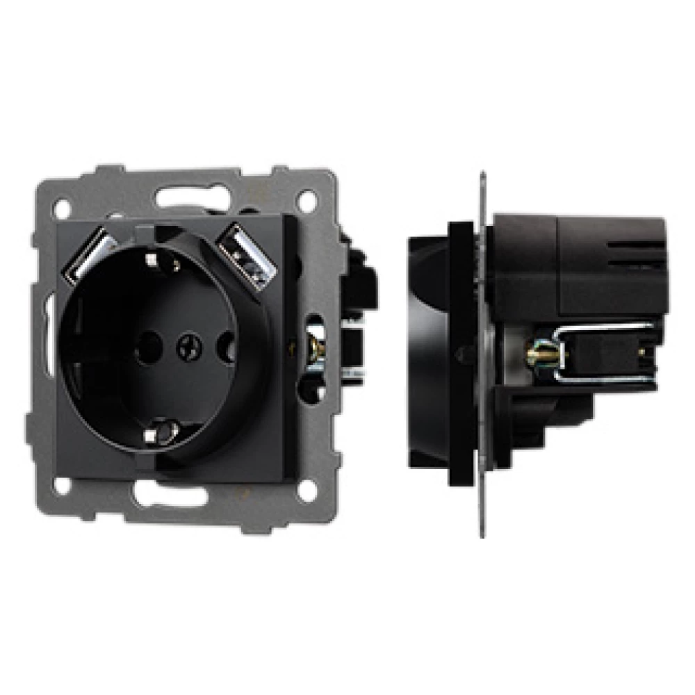 Механизм розетки с USB зарядкой SCT-MUAA-PL-BK-V (250V, 16A) (Arlight, -) 049819 - Viokon.com