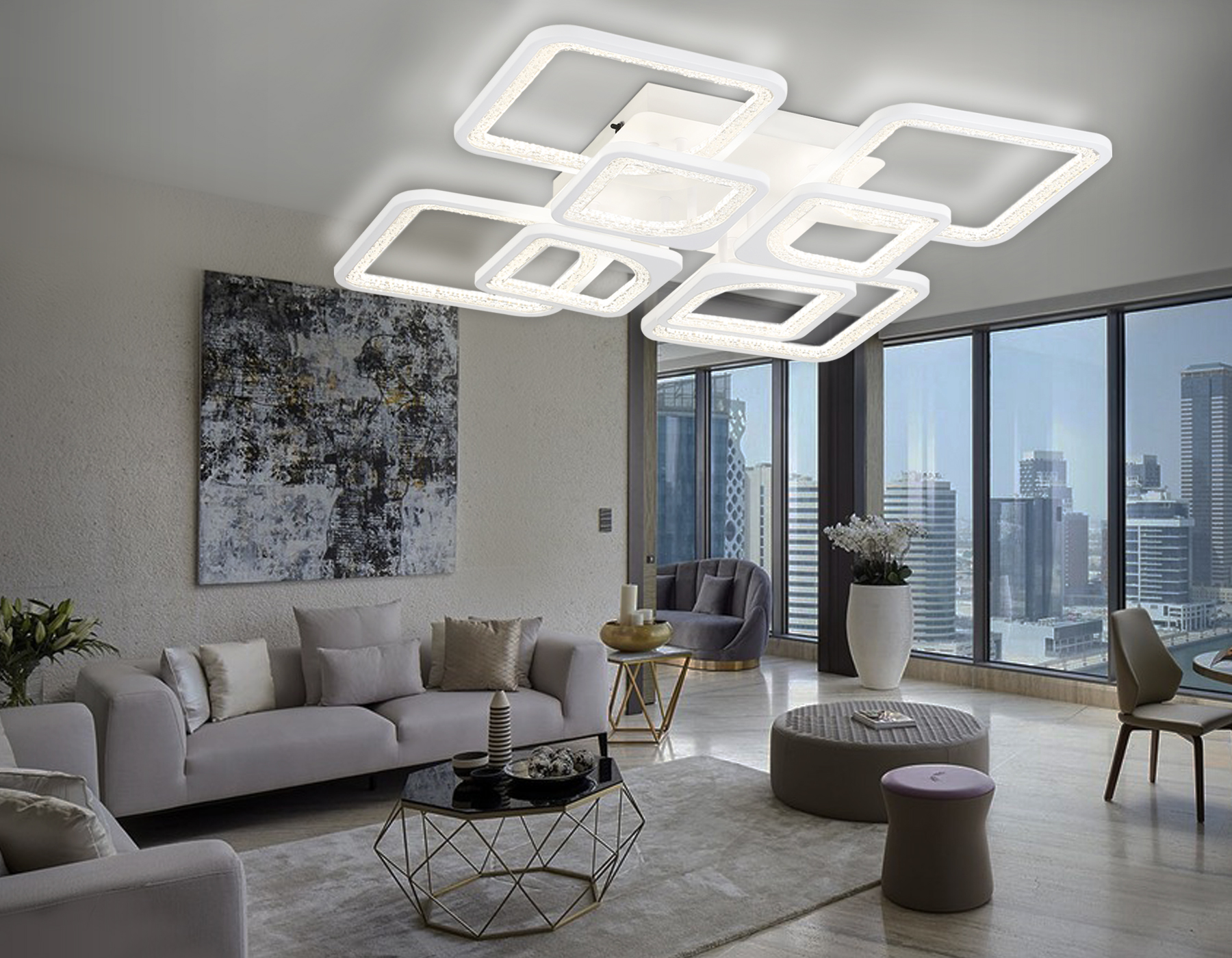 Потолочный светодиодный светильник с пультом FA4423/4+4 WH белый 150W 3000K+6400K/4200K/6400K+3000K 580*580*120 (ПДУ ИК) - Viokon.com