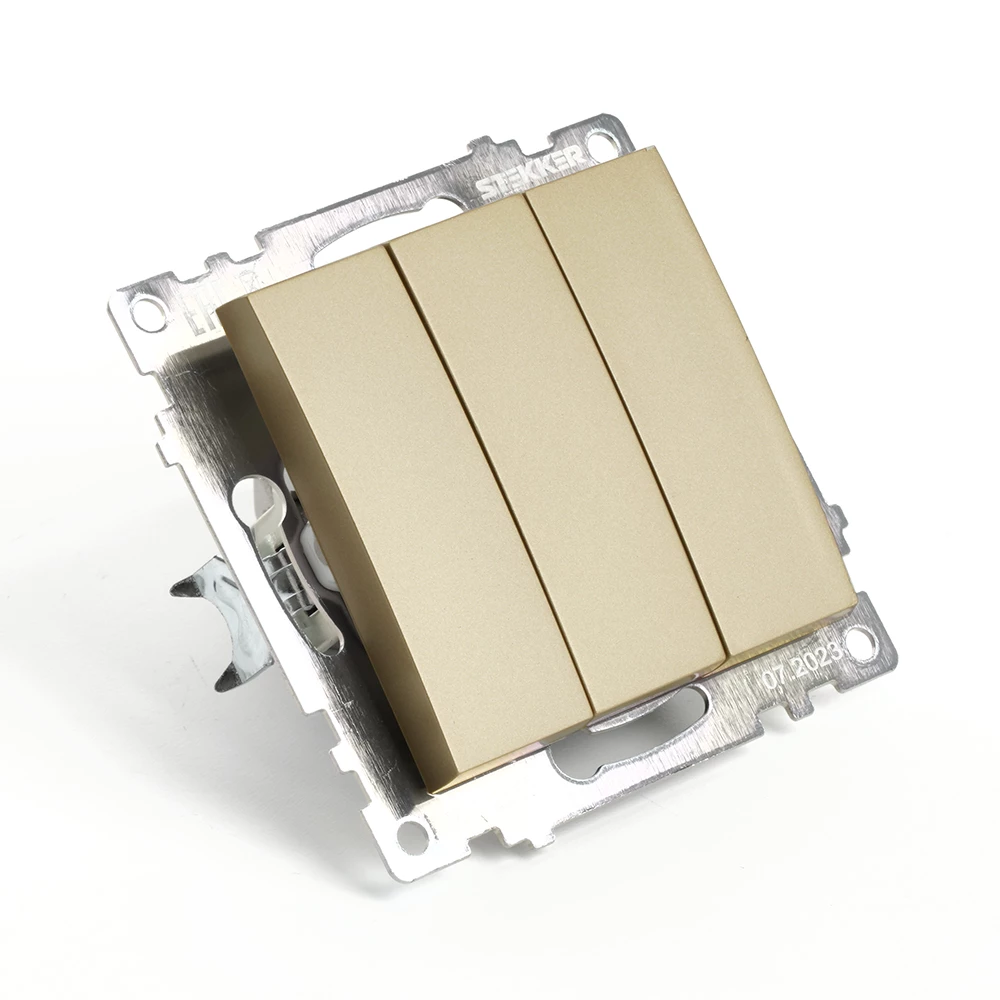 Выключатель 3-клавишный (механизм), STEKKER, GLS10-7108-08 , 250В, 10А, серия Катрин, золото (49219) - Viokon.com
