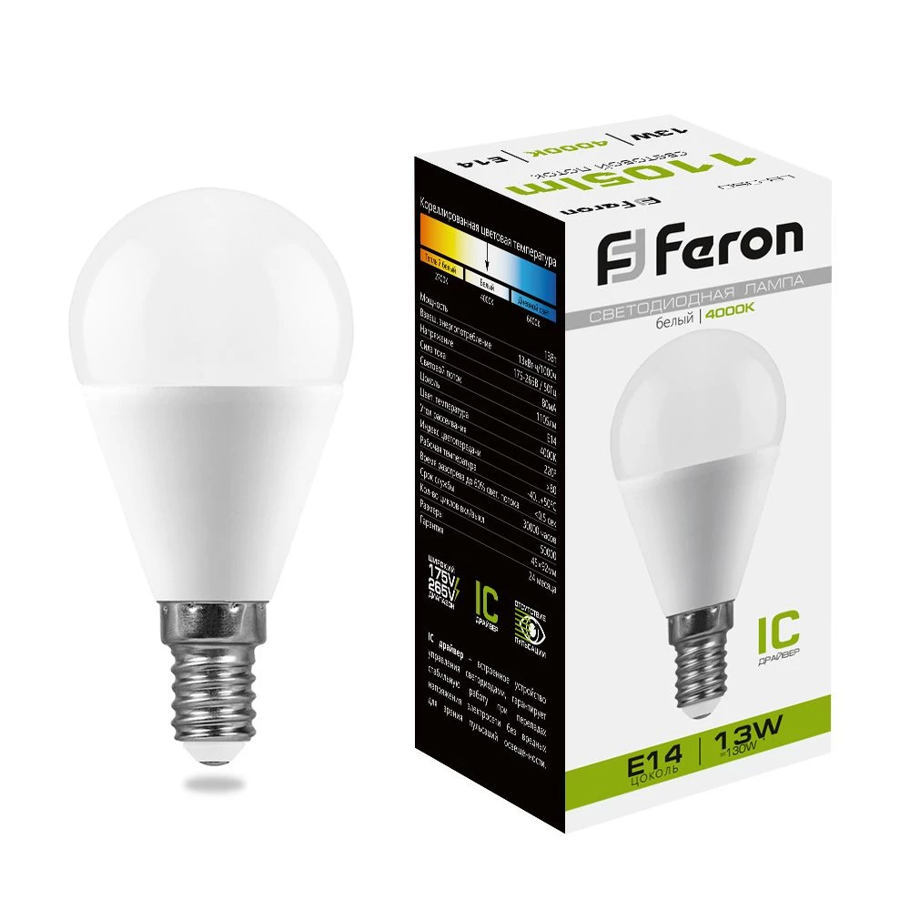 Лампа светодиодная Feron LB-950 Шарик E14 13W 175-265V 4000K (38102) - Viokon.com