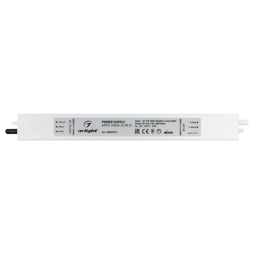 Блок питания ARPV-24060-SLIM-D (24V, 2.5A, 60W) (Arlight, IP67 Металл, 3 года) 025027(1) - Viokon.com