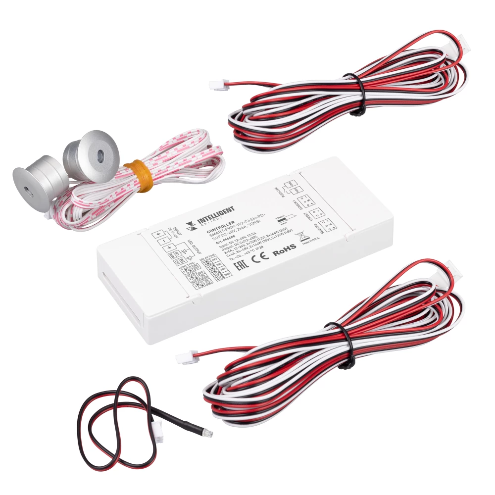 INTELLIGENT ARLIGHT Контроллер лестничный SMART-PWM-102-72-SH-PD-SUF (12-48V, 2x6A, SENS) (IARL, IP20 Пластик, 5 лет) 046488 - Viokon.com