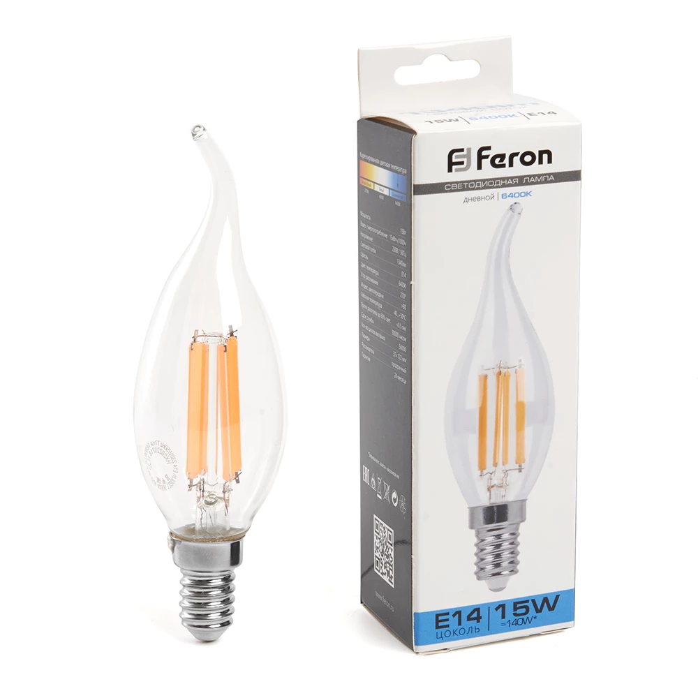 Лампа светодиодная Feron LB-718 Свеча на ветру E14 15W 230V 6400K (38264) - Viokon.com