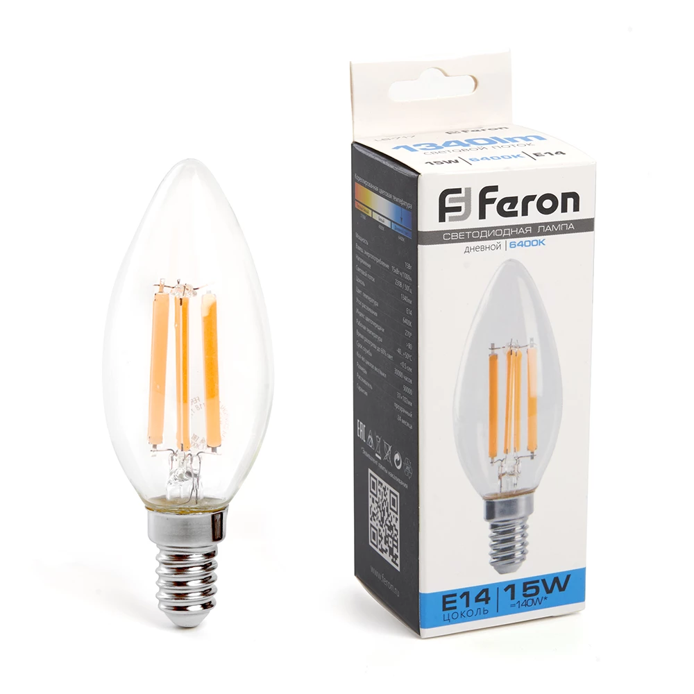 Лампа светодиодная Feron LB-717 Свеча E14 15W 230V 6400K (38259) - Viokon.com