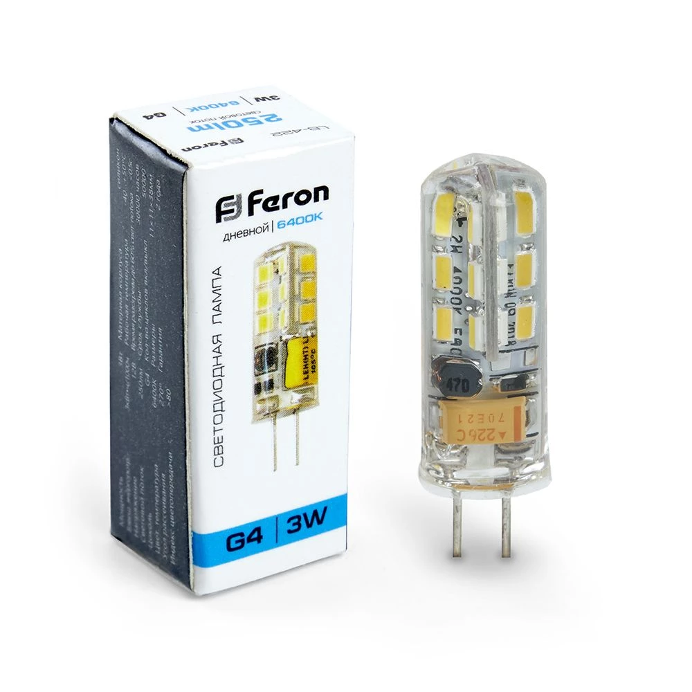 Лампа светодиодная Feron LB-422 G4 3W 12V  6400K (25533) - Viokon.com