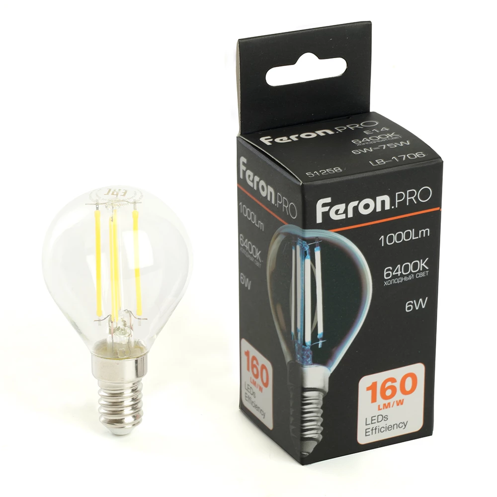 Лампа светодиодная Feron.PRO LB-1706 Шарик E14 1000LM 6W 175-265V 6400K (51258) - Viokon.com