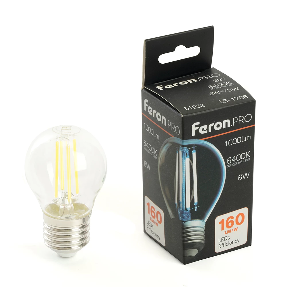 Лампа светодиодная Feron.PRO LB-1706 Шарик E27 1000LM 6W 175-265V 6400K (51252) - Viokon.com
