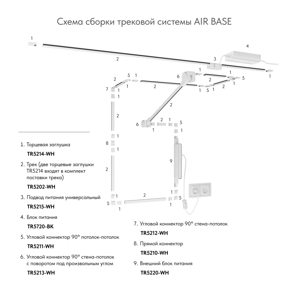 TR5215-WH Подвод питания универсальный серединаторец серия Base 48V DC IP20 белый пластик - Viokon.com