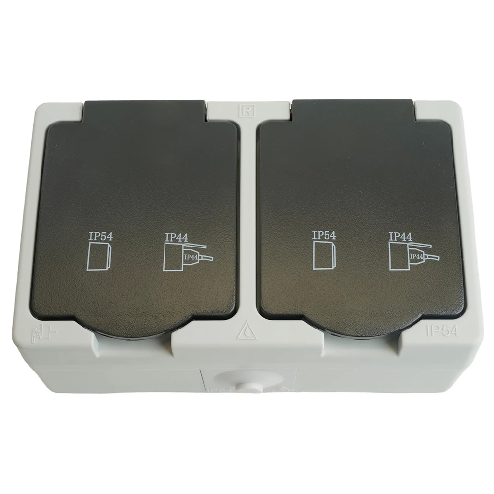 Розетка 2-местная с крышкой с/з STEKKER PST16-12-54, пластик АВS, 250В, 16А, IP54, серый/графит (32754) - Viokon.com