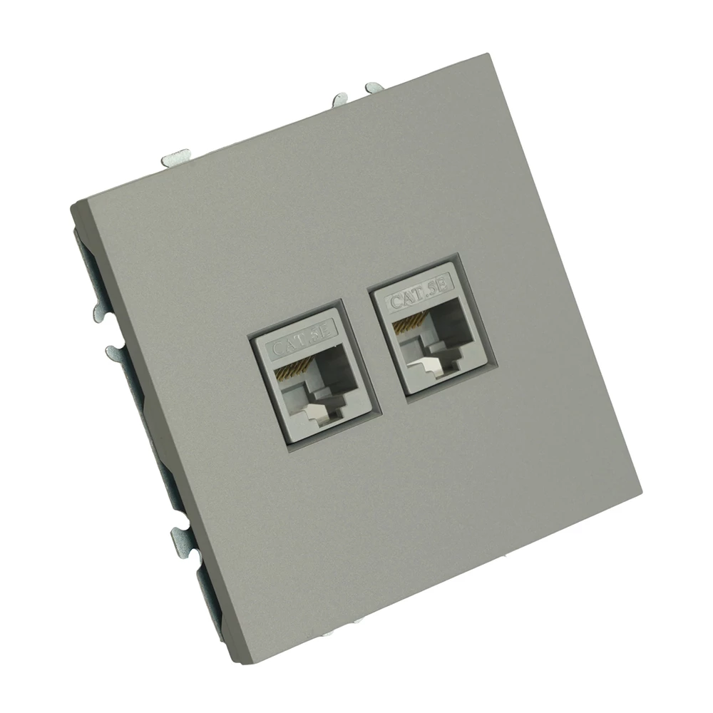 Розетка компьютерная 2-местная RJ-45 (механизм), STEKKER, серия Эмили, RST00-5111-10, платиново-серый, soft touch (49952) - Viokon.com