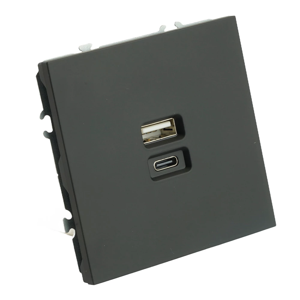 Розетка 2-местная USB + Type C (механизм), STEKKER, 250В, 20W, серия Эмили, RST10-5115-05, черный уголь, soft touch (49853) - Viokon.com