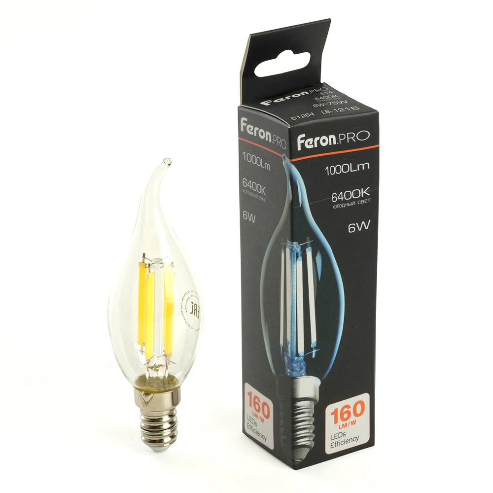 Лампа светодиодная Feron.PRO LB-1216 Свеча на ветру E14 6W 175-265V 6400K (51264) - Viokon.com