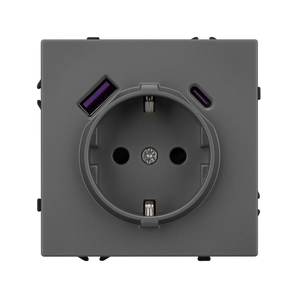 Механизм розетки с USB зарядкой SCT-NOBE-MUAC-SFPL-GR (230V, 16A) (Arlight, Серый базальт) 054287 - Viokon.com