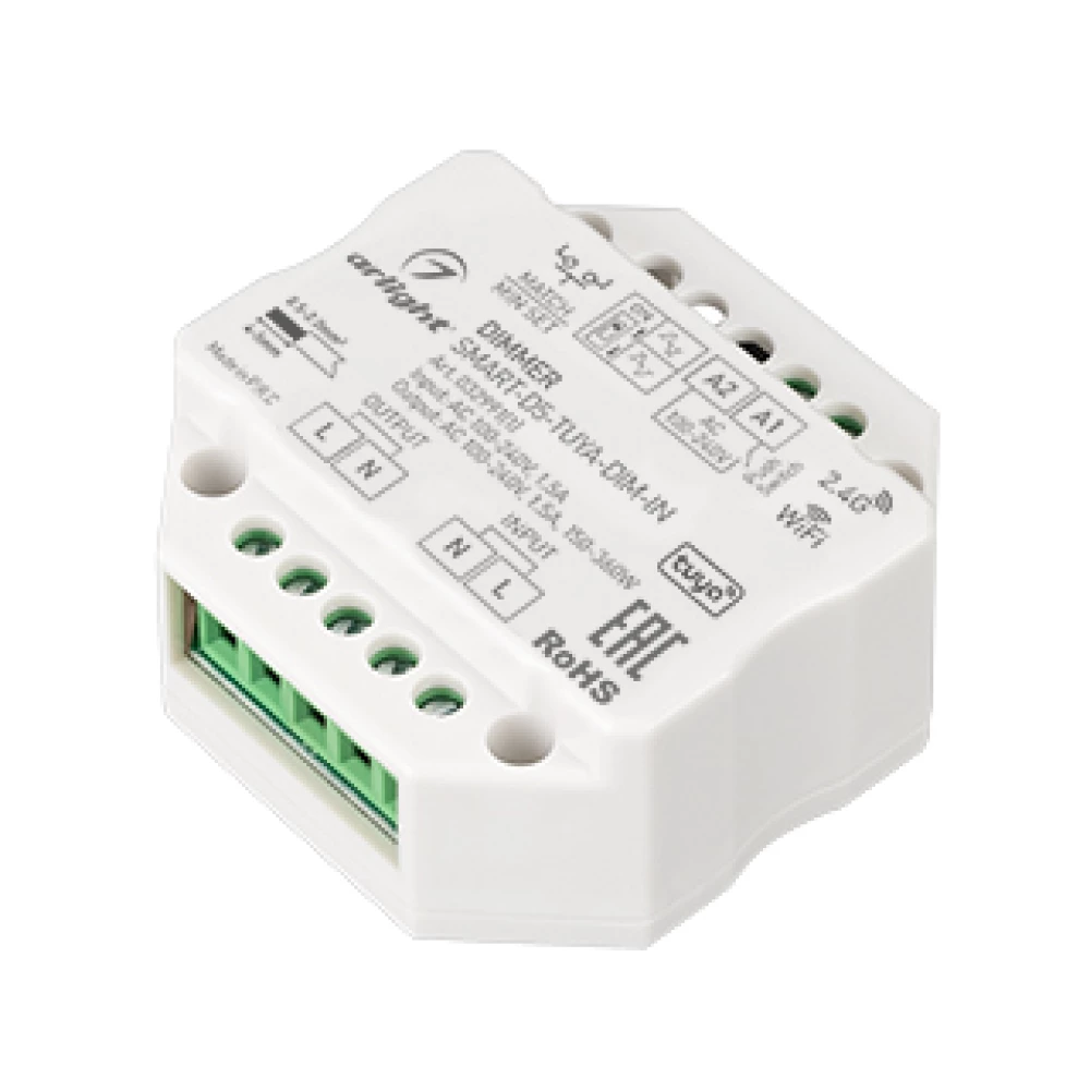 Диммер SMART-D5-TUYA-DIM-IN (230V, 1.5A, TRIAC, WiFi, 2.4G) (Arlight, IP20 Пластик, 5 лет) 032991(1) - Viokon.com