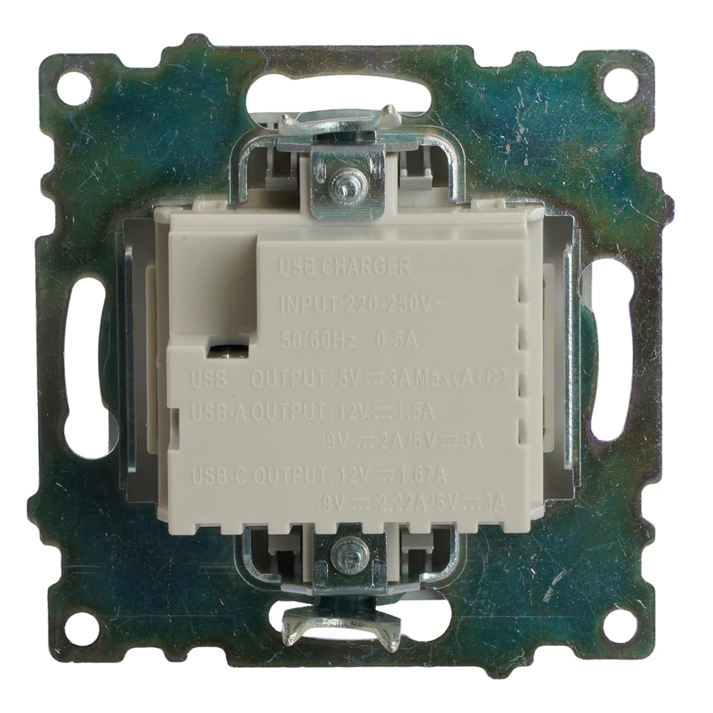 Розетка 2-местная USB + type C (механизм)), STEKKER GLS10-7116-03 , 250B, 3А, max 20W, серия Катрин, серебро (50054) - Viokon.com