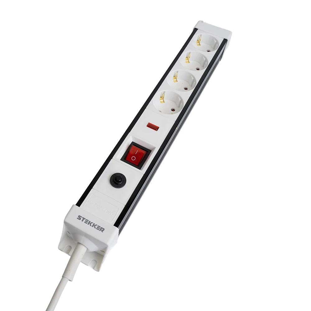 Сетевой фильтр 4-местный с/з STEKKER 3x1мм2, 1,8 м, 250В, 16А, серия Techno, HM22-41-02, белый (50147) - Viokon.com