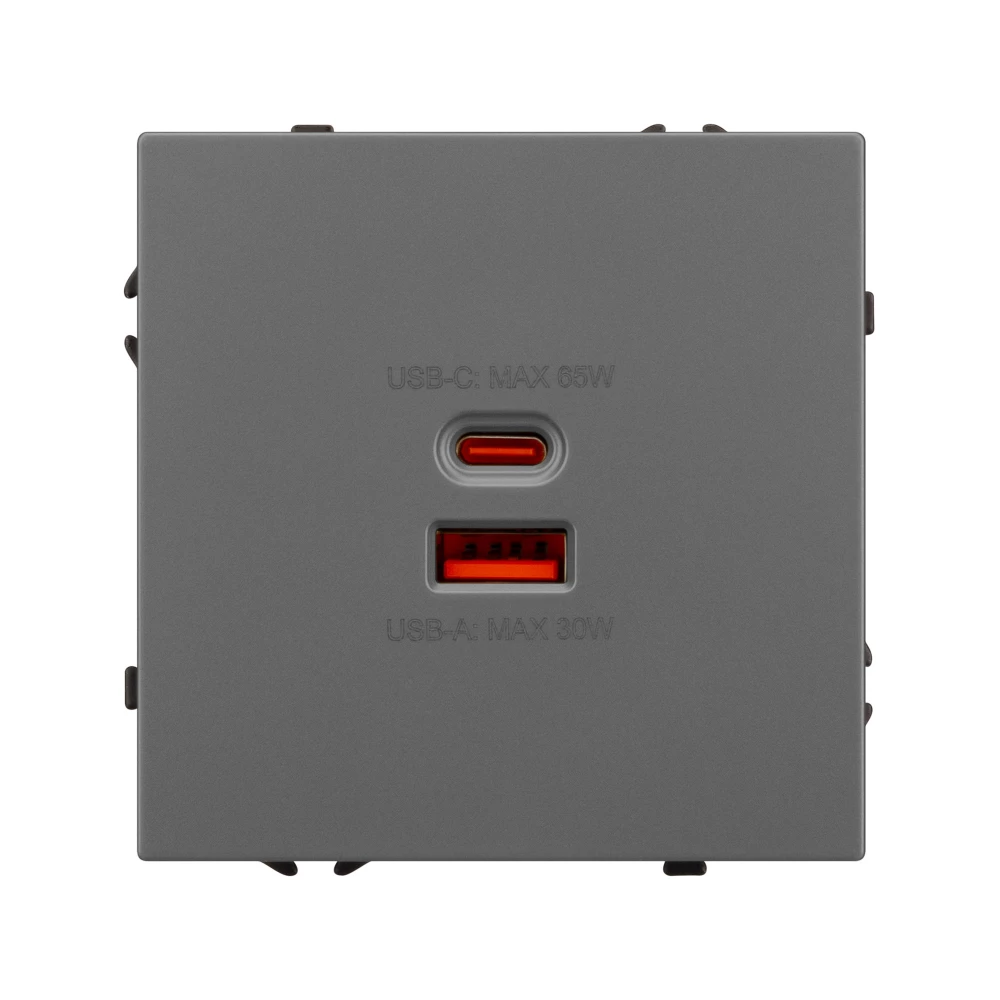 Механизм розетки с быстрой USB зарядкой SCT-NOBE-MUAC-SFPL-FC-GR (65W, QC3) (Arlight, Серый базальт) 054319 - Viokon.com