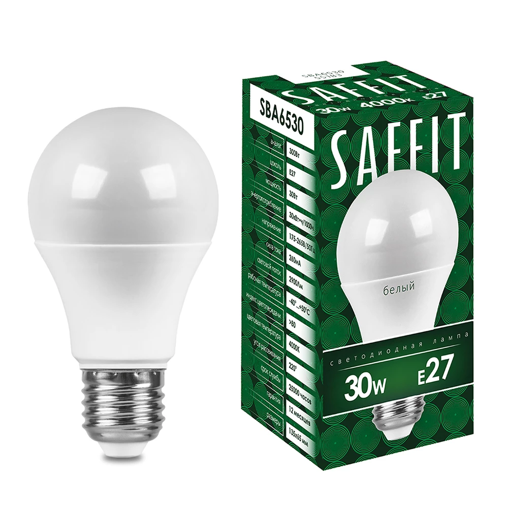 Лампа светодиодная SAFFIT SBA6530 Шар E27 30W 230V 2700K (55182) - Viokon.com