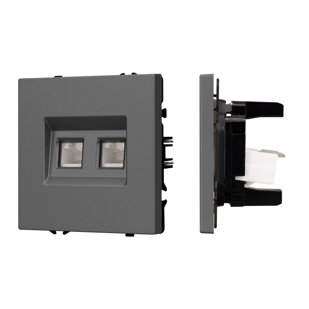Механизм сдвоенной компьютерной розетки SCT-NOBE-MPC2-SFPL-GR (RJ-45, CAT6) (Arlight, Серый базальт) 054315 - Viokon.com