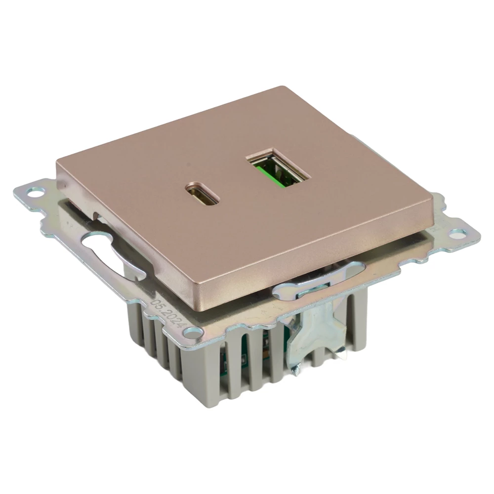 Розетка 2-местная USB + type C (механизм), STEKKER GLS10-7116-02, 250B, 3A, max 20W, серия Катрин, шампань (50056) - Viokon.com