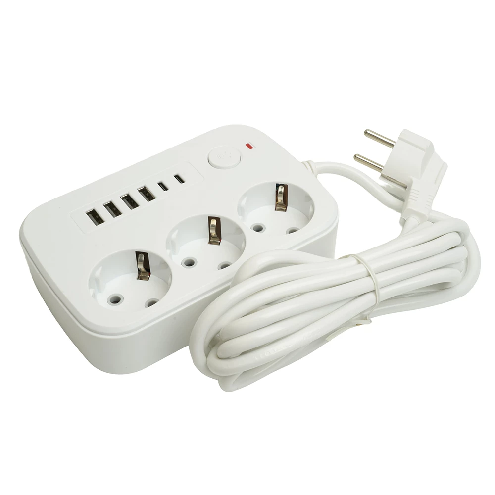 Удлинитель 3-местный c/з 3x1 мм2, 3 м, 250В, 10А, 4USB+2Type-C 2,4А, серия Home plus, белый STEKKER HM09-36-02 (49979) - Viokon.com