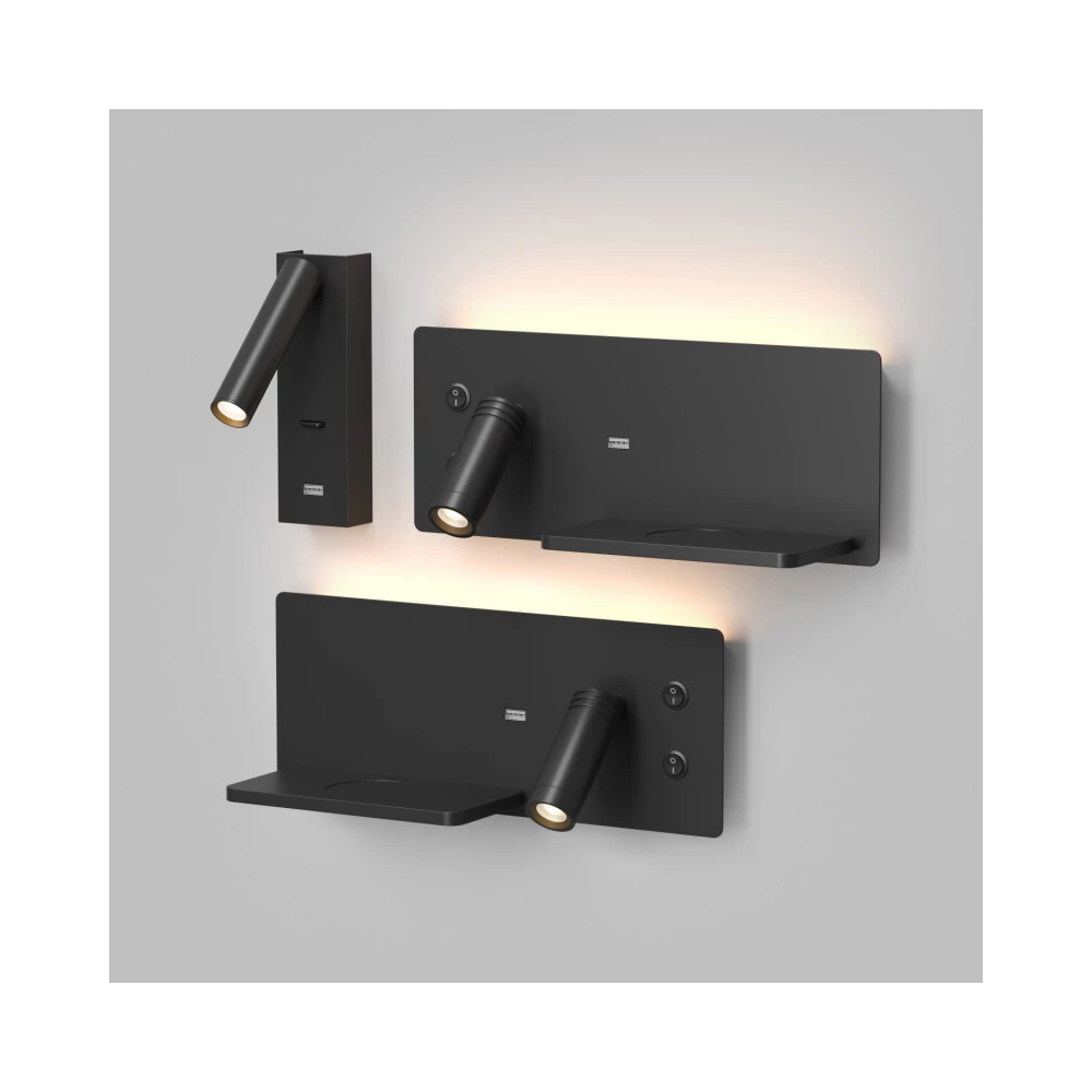 Светильник настенный CHARGELUX с функцией беспроводной зарядки USB-A  3Вт8Вт 3000К правый алюминий черный - Viokon.com