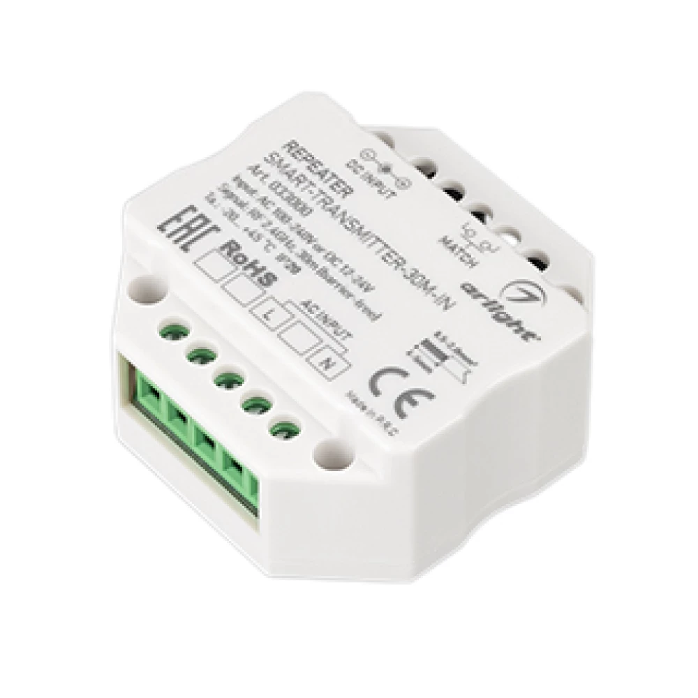 Контроллер-усилитель SMART-TRANSMITTER-30M-IN (230V, 2.4G) (Arlight, IP20 Пластик, 5 лет) 033000 - Viokon.com