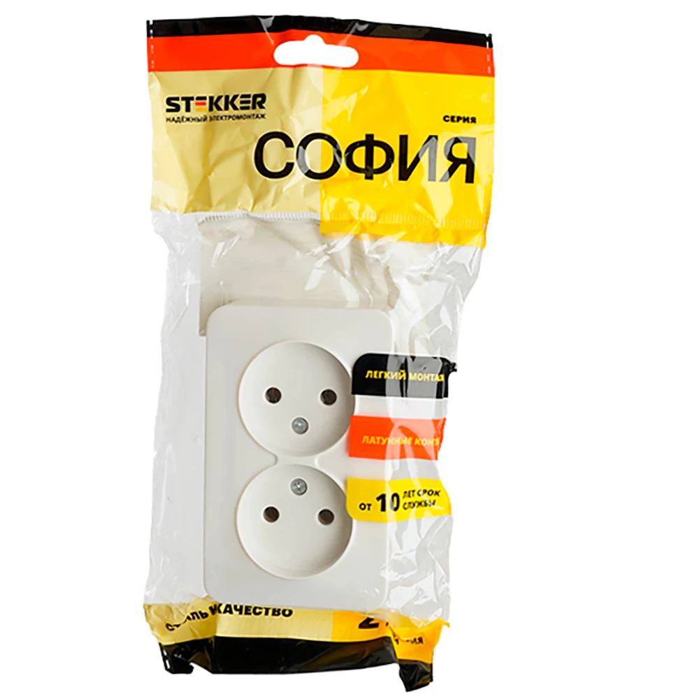 Розетка 2-местная б/з открытой установки, STEKKER, 250В, 10А, IP20, серия София, белый, MST10-12-01 (49303) - Viokon.com