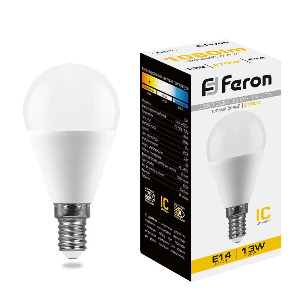 Лампа светодиодная Feron LB-950 Шарик E14 13W 175-265V 2700K (38101) - Viokon.com