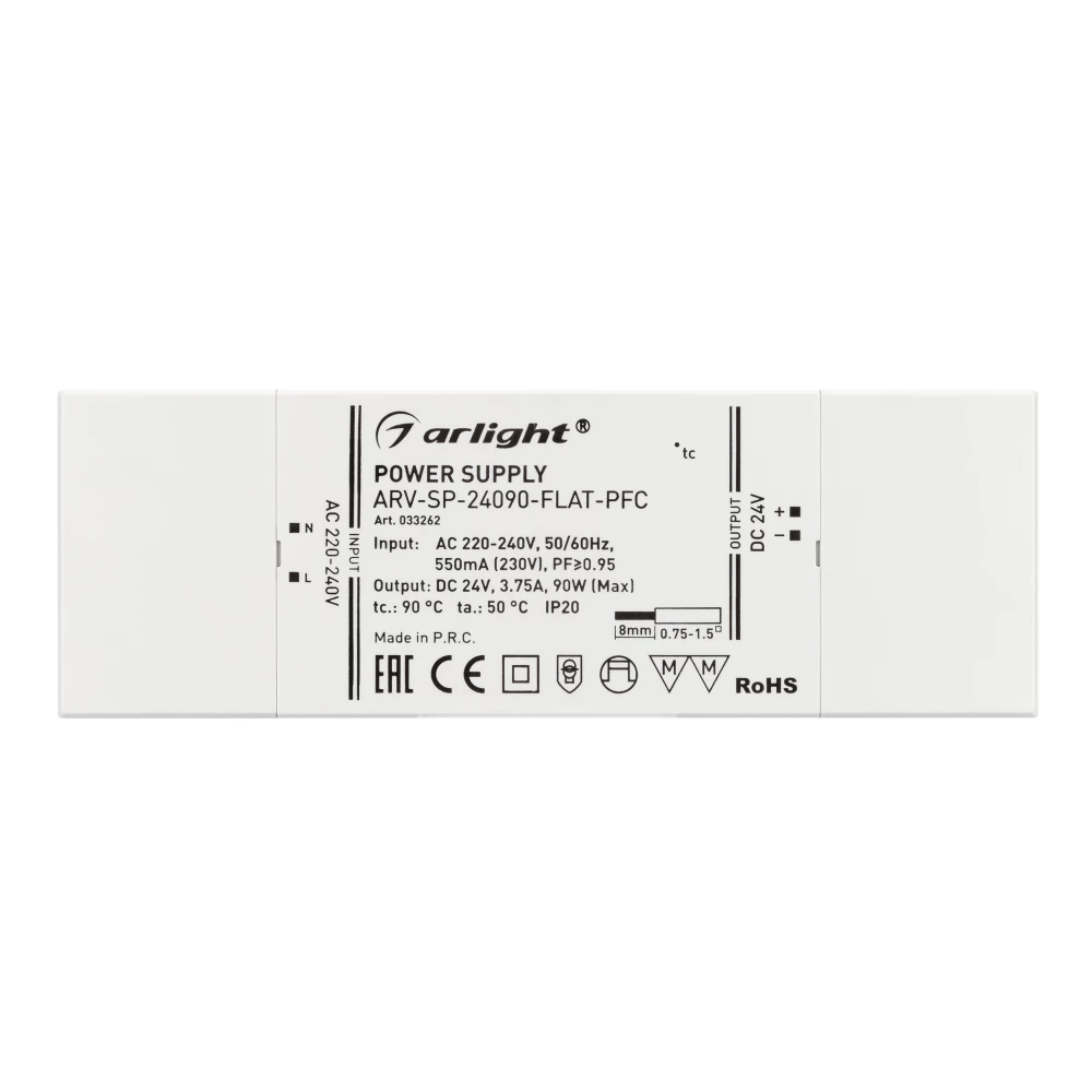 Блок питания ARV-SP-24090-FLAT-PFC (24V, 3.75A, 90W) (Arlight, IP20 Пластик, 5 лет) 033262 - Viokon.com
