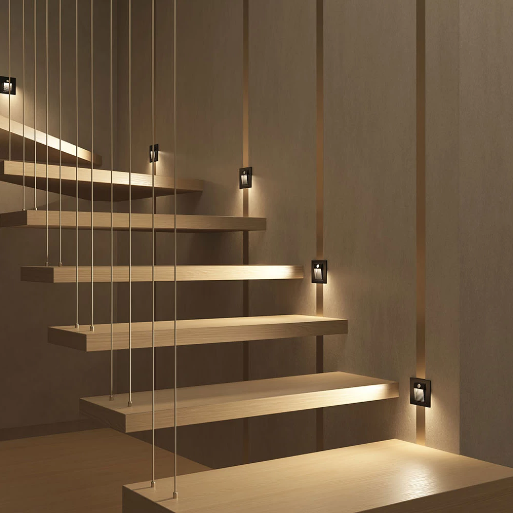 DK1020-BK Светильник встраиваемый в стену c датчиком движения IP 20 LED 3000 1 Вт черный пластик - Viokon.com