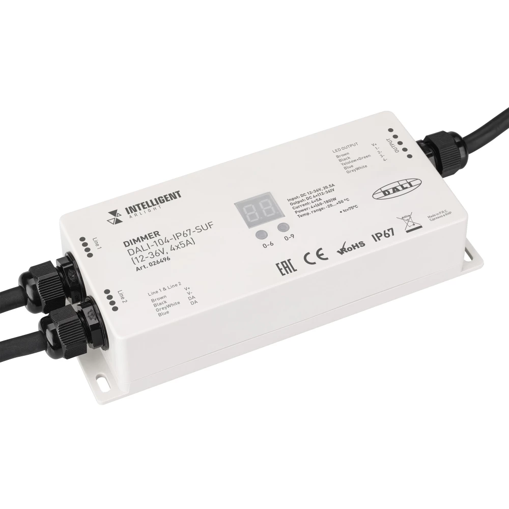 INTELLIGENT ARLIGHT Диммер DALI-104-IP67-SUF (12-36V, 4x5A) (IARL, IP67 Пластик, 3 года) 026496 - Viokon.com