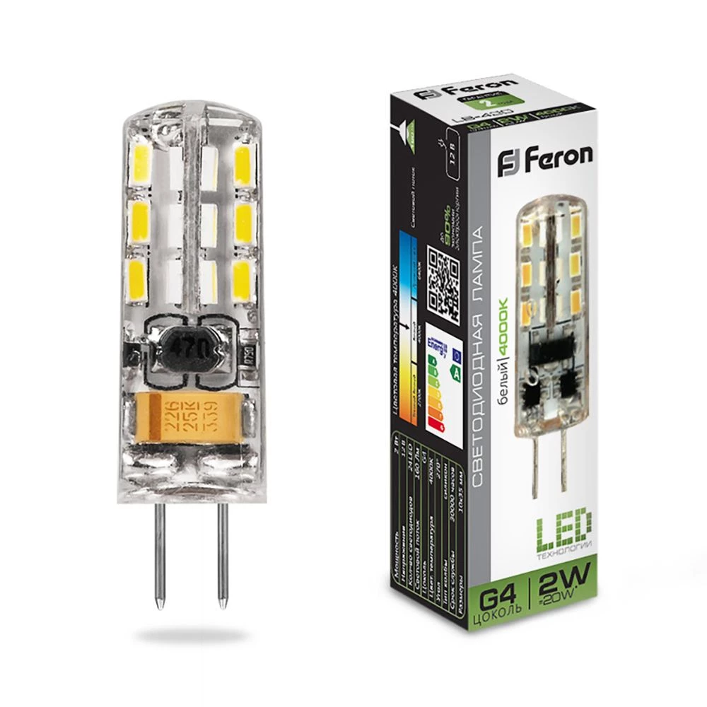 Лампа светодиодная Feron LB-420 G4 2W 12V  4000K (25448) - Viokon.com