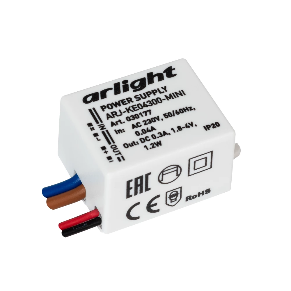 Блок питания ARJ-KE04300-MINI (1.2W, 300mA) (Arlight, IP20 Пластик, 5 лет) 030177 - Viokon.com