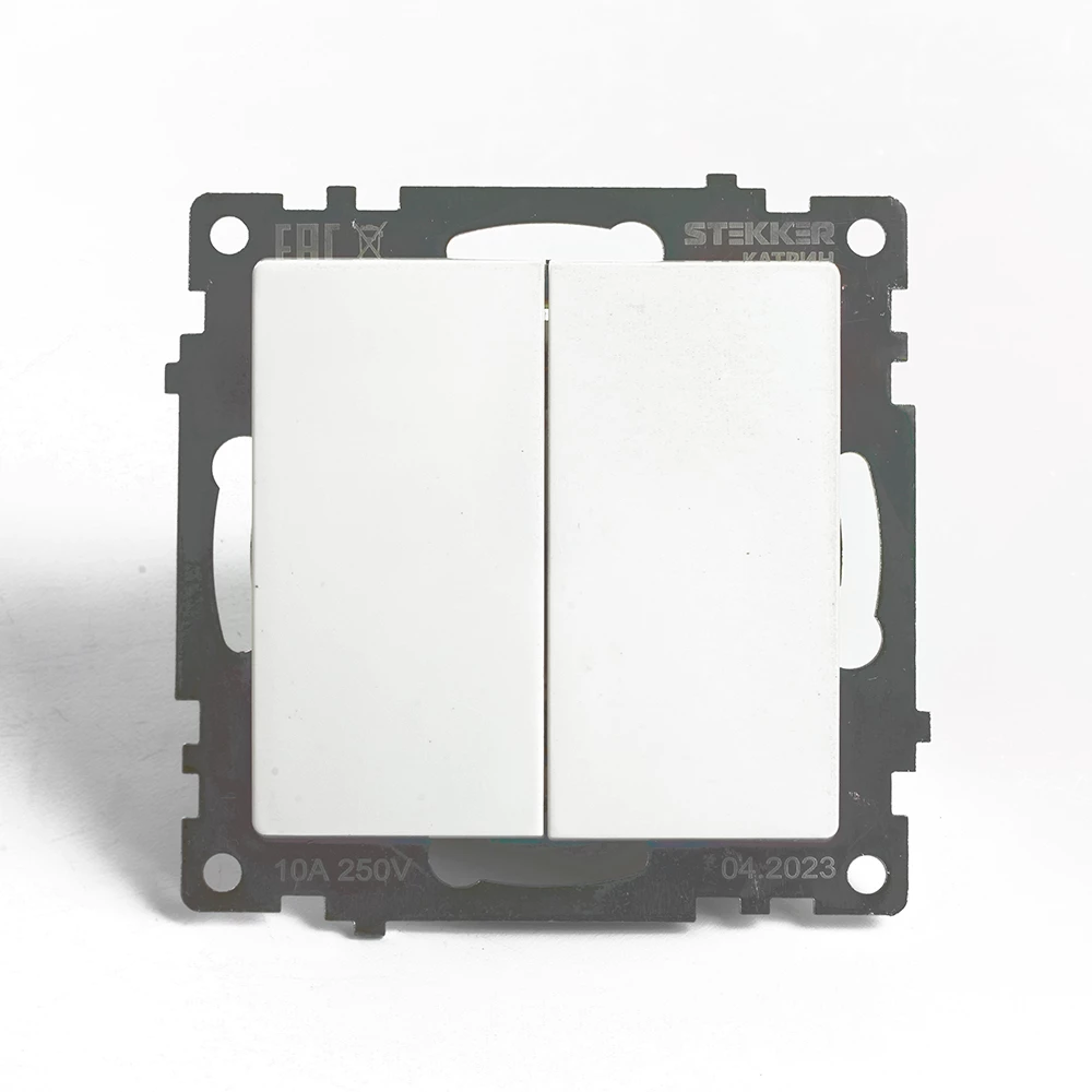 Переключатель 2-клавишный (механизм), STEKKER GLS10-7107-01 , 250V, 10А, серия Катрин, белый (49166) - Viokon.com